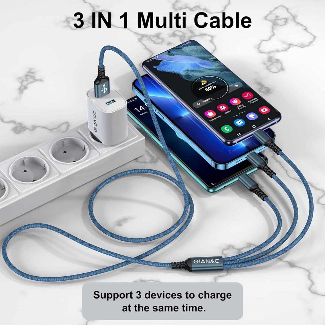 Multi Cable de Carga 3 en 1 120cm 25w